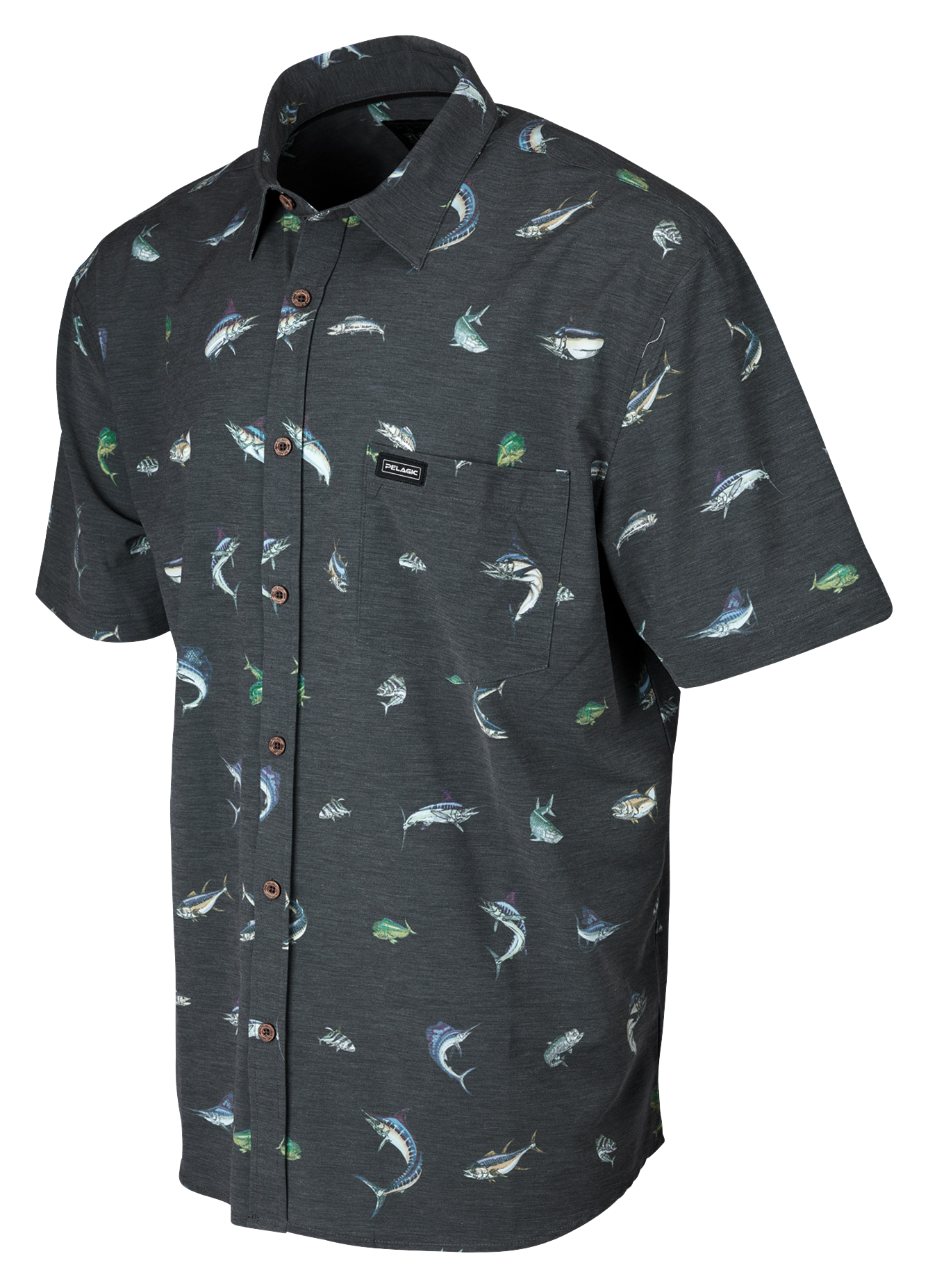 Pelagic Dockside Gamefish Stretch Woven ShortSleeve ButtonDown Shirt